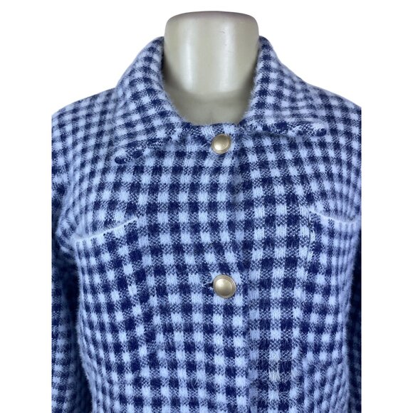 Max Studio Womens Blue/White Fuzzy Checker Jacket Snap Button Front Size M - Picture 4 of 8